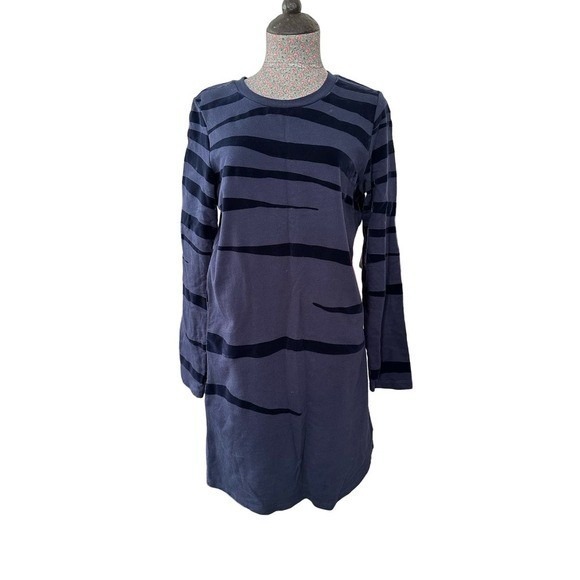 Boden Sweater Dress Burnout Velvet Zebra Stripe Navy Dress Size 10R - Picture 1 of 6